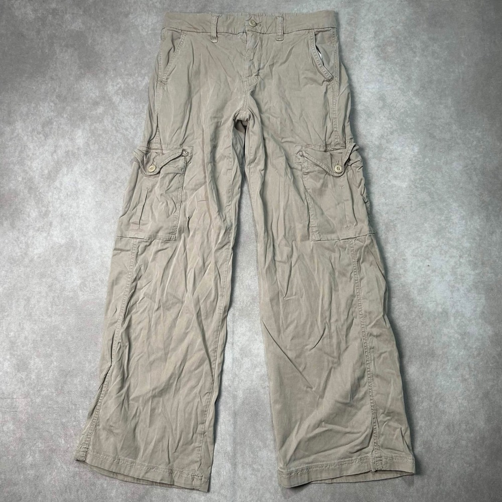 American Eagle Khaki Baggy Wide Leg Cargo Pants Womens 4 Regular Mid Rise Tan
